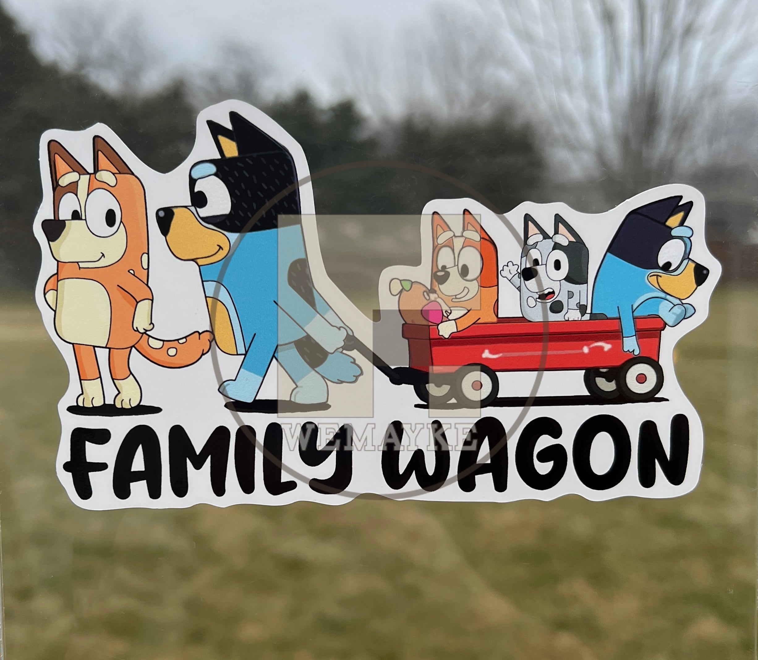 (B62) Family Wagon With 3 Kids - Dog Family Decal / Sticker